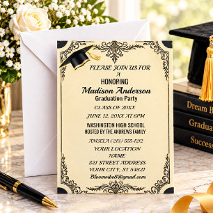 Watercolor Blue Gold Marble Agate Graduation Party Card