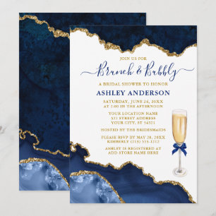 Watercolor Blue Gold Marble Geode Bridal Brunch Invitation