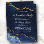 Watercolor Blue Gold Marble Geode Hanukkah Party Invitation<br><div class="desc">Modern Elegant Watercolor Winter Blue and Gold Marble Agate Geode Hanukkah Party Invitation Card</div>