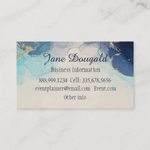 Watercolor Blue Gold Modern Professional Elegant Business Card