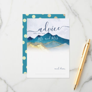 Watercolor Blue Gold Mountains Wedding Advice Card