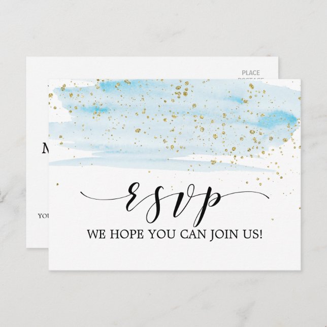 Watercolor Blue & Gold Song Request RSVP Postcard (Front/Back)