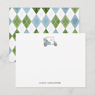 Watercolor Blue golf cart Golfer  Card