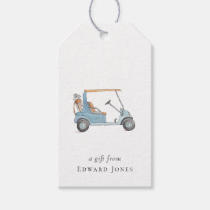Watercolor Blue Golf Cart Golfers Gift Tags