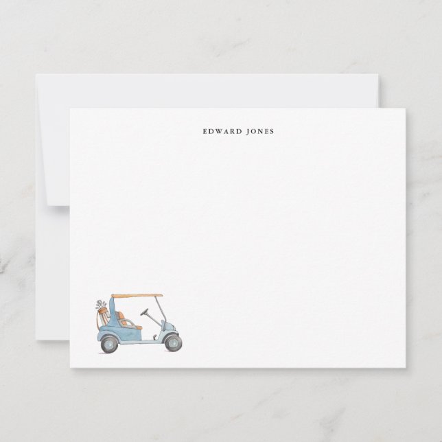 Watercolor Blue Golf cart, Golfers Personalized  Thank You Card (Front)
