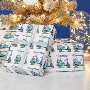 Watercolor Blue Golf Cart Wrapping Paper