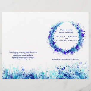 Watercolor blue grass art wreath wedding programme