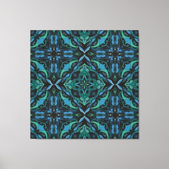 Watercolor Blue Green Azulejo Spanish Tile  Canvas Print (Front)