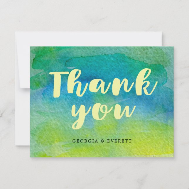 Watercolor Blue Green Calligraphy Thank You (Front)