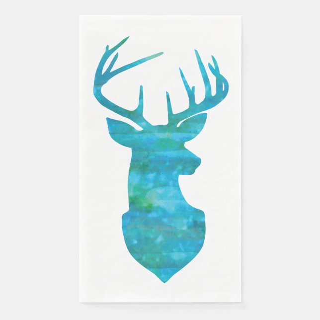 Watercolor Blue Green Deer Napkin (Front)