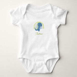 Watercolor Blue Green Dinosaur & Rainbow Kid Name Baby Bodysuit