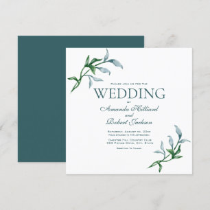 Watercolor Blue Green Floral Elegant Wedding Invitation