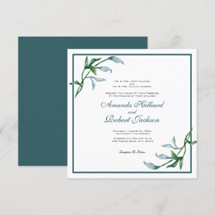 Watercolor Blue Green Floral Wedding Invitation