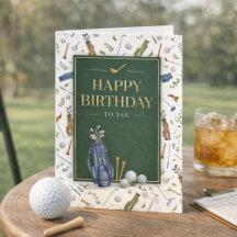 Watercolor Blue Green Golf Theme Happy Birthday