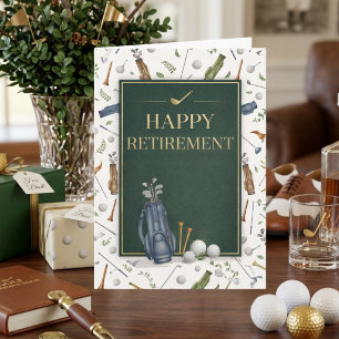 Watercolor Blue Green Golf Theme Happy Retirement Card