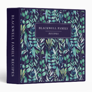 Watercolor Blue Green Leaves Botanical Recipe Binder