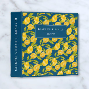 Watercolor Blue Green Lemon Pattern Recipe Binder