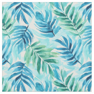 Watercolor Blue & Green Palm Fronds Fabric