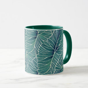 Watercolor Blue Green Teal Tropical Leaves Pattern Mug