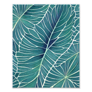 Watercolor Blue Green Teal Tropical Leaves Photo Print