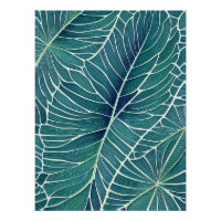 Watercolor Blue Green Teal Tropical Leaves