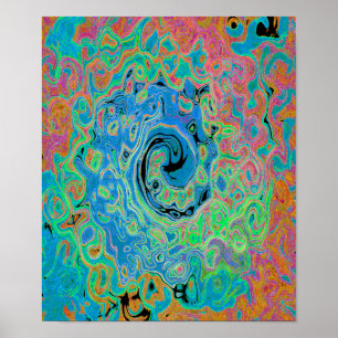 Watercolor Blue Groovy Abstract Retro Liquid Swirl Poster