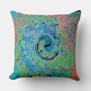 Watercolor Blue Groovy Abstract Retro Liquid Swirl Throw Pillow