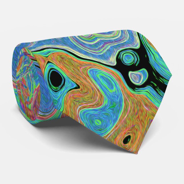 Watercolor Blue Groovy Abstract Retro Liquid Swirl Tie (Rolled)