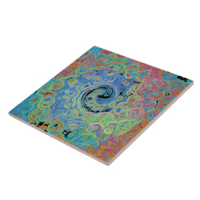 Watercolor Blue Groovy Abstract Retro Liquid Swirl Tile (Side)