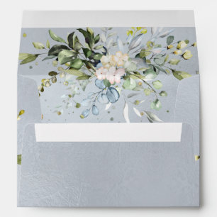 Watercolor Blue Gum Eucalyptus, Dusty Blue Envelope