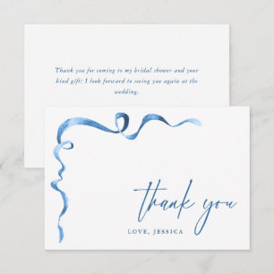 Watercolor Blue Hand Drawn Bow Thank You Card