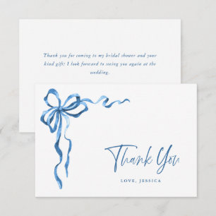 Watercolor Blue Hand Drawn Bow Thank You Card