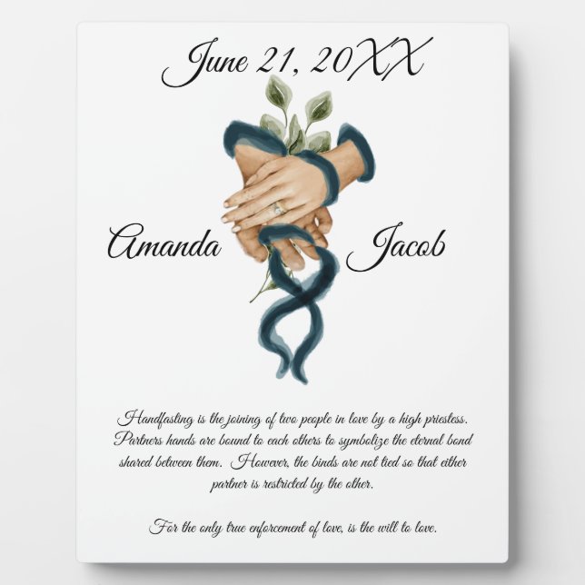 Watercolor Blue Handfasting Art Wedding Keepsake Plaque (Front)