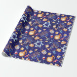 Watercolor Blue Hanukkah Chanukah Gold Wrapping Paper<br><div class="desc">This design was created through digital art. It may be personalized by clicking the customize button and changing the colour, adding a name, initials or your favourite words. Contact me at colorflowcreations@gmail.com if you with to have this design on another product. Purchase my original abstract acrylic painting for sale at...</div>