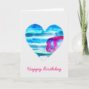 Watercolor blue heart cute heart card