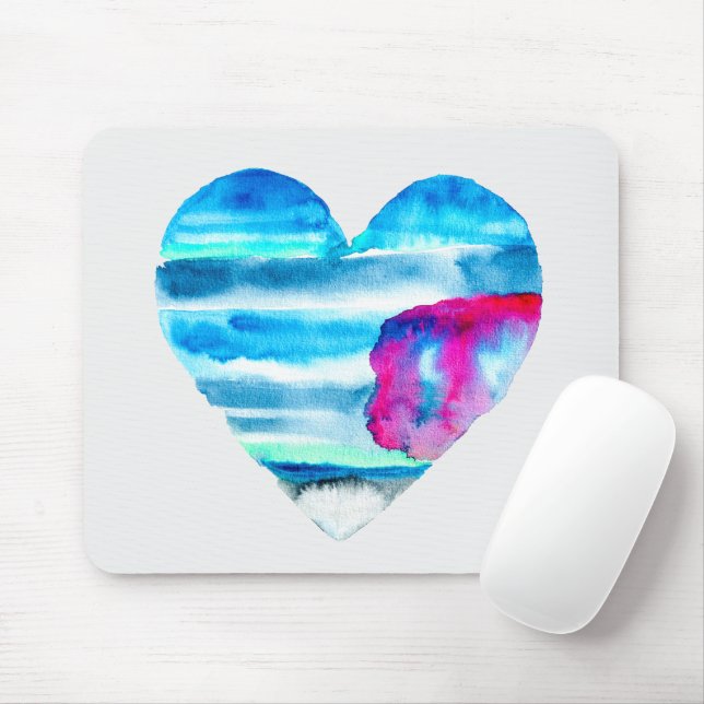 Watercolor blue heart cute heart mouse pad (With Mouse)