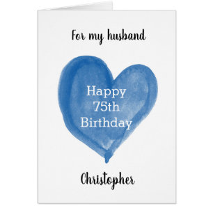 Watercolor Blue Heart Happy 70th Birthday Husband