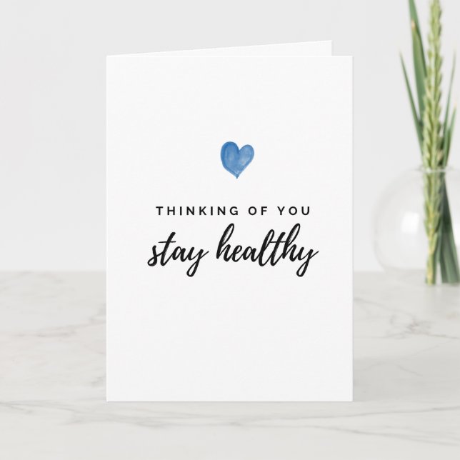 Watercolor Blue Heart Stay Healthy Card (Front)