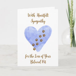 Watercolor Blue Heart with Pet Paws Sympathy Card