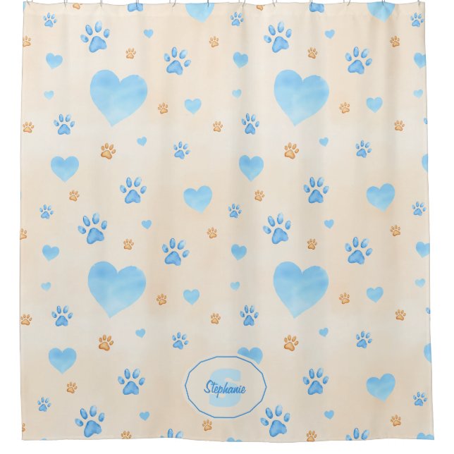 Watercolor Blue Hearts & Paw Prints Pattern (Front)