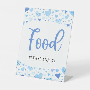 Watercolor Blue Hearts Valentine Baby Shower Food Pedestal Sign