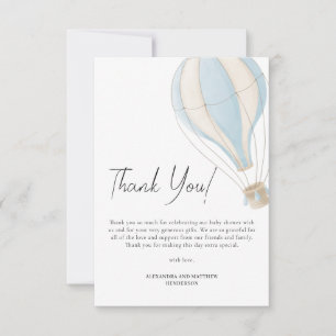 Watercolor Blue Hot Air Balloon Baby Shower Thank You Card