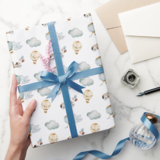Watercolor Blue Hot Air Balloon Mr ONEderful Boy Wrapping Paper