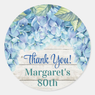 Watercolor Blue Hydrangea 80th Birthday Classic Round Sticker