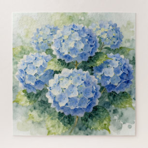 Watercolor Blue Hydrangea Bouquet Jigsaw Puzzle