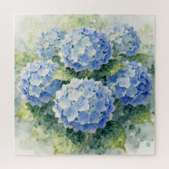Watercolor Blue Hydrangea Bouquet Jigsaw Puzzle (Vertical)