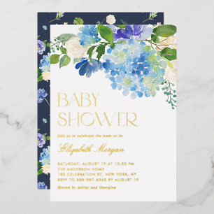 Watercolor Blue Hydrangea Floral Baby Shower