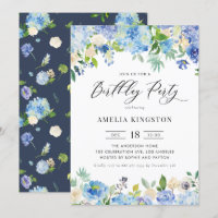 Watercolor Blue Hydrangea Floral Birthday Party