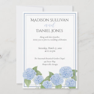 Watercolor Blue Hydrangea Floral Invitation