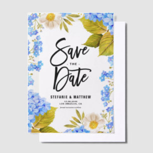 Watercolor Blue Hydrangea Floral Save The Date Vellum Invitations